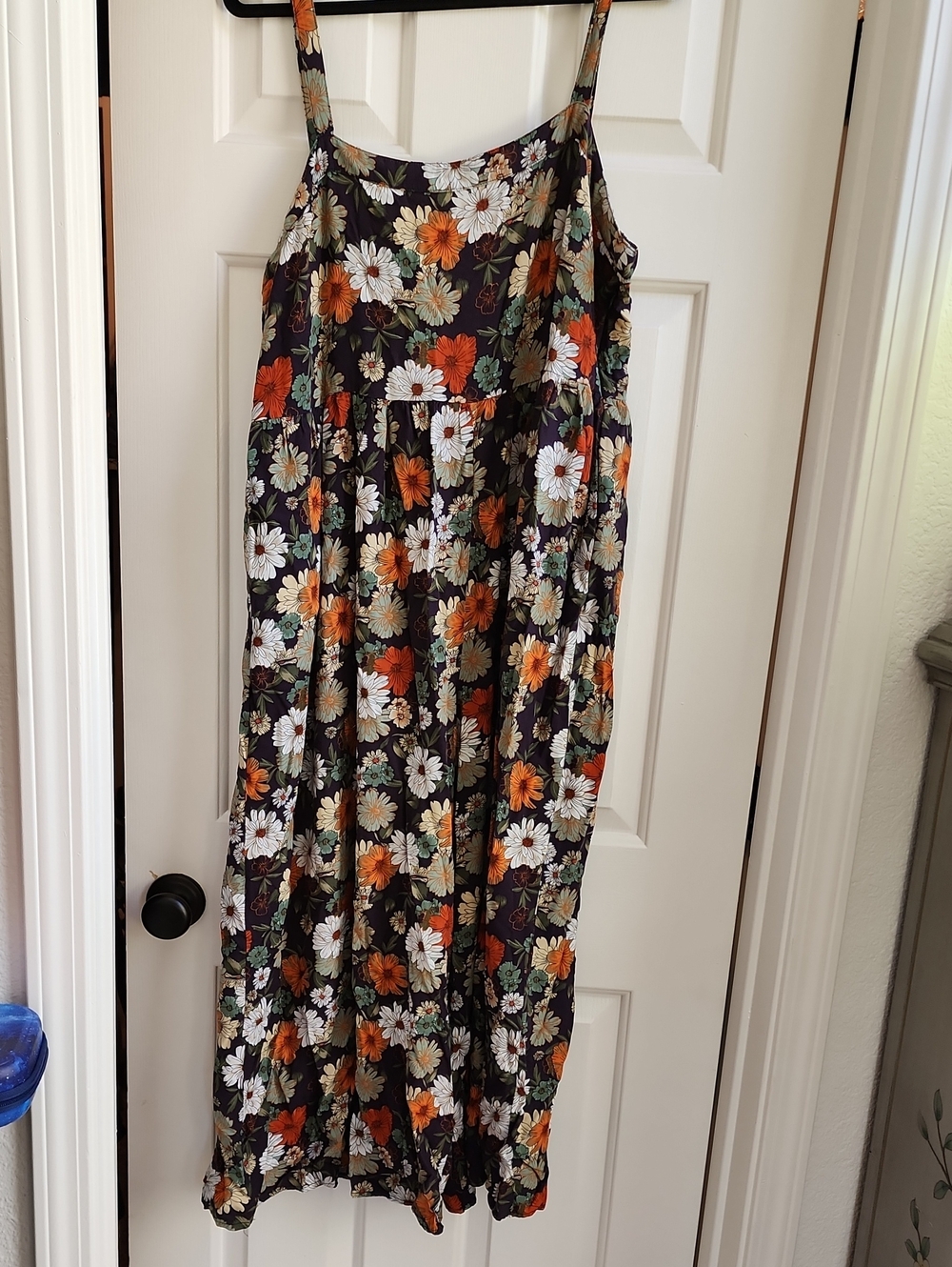 NATURAL LIFE Black Maxi Dress with Orange, White & Green Floral Print